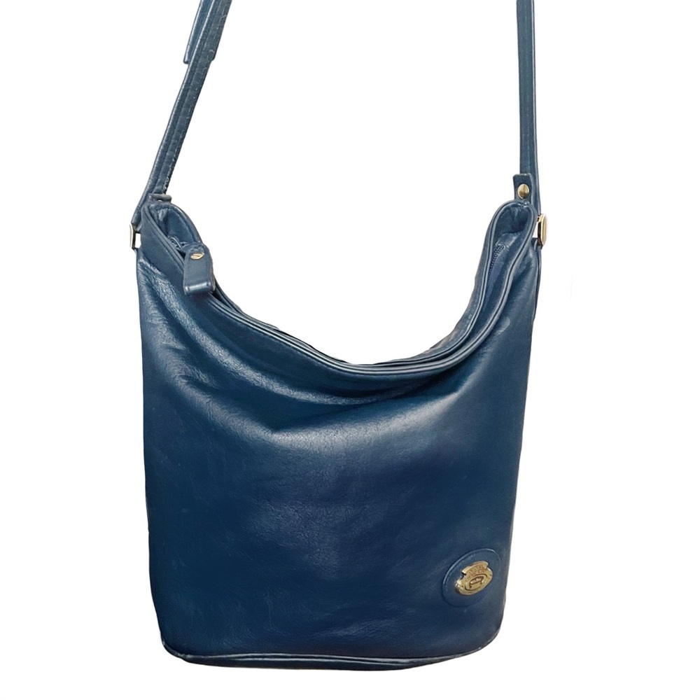 Etienne Aigner Vintage Navy Leather Crossbody Slouch Bucket Bag
